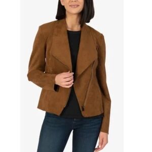 Kut from the Kloth Carina Moto Faux Suede Long Sleeve Zip Up Jacket Camel S